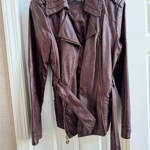 Women's Burgundy Leather Jacket by guess large